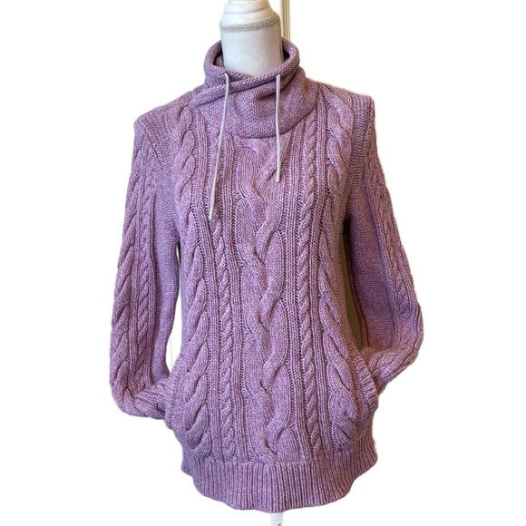 L.L. Bean Sweater Purple Double L Mixed Cable Knit Funnelneck Sweater Medium - Picture 3 of 12